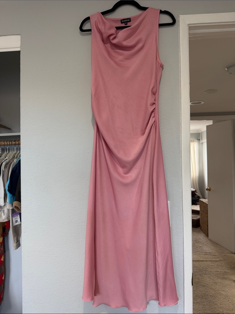 bebe Rose Pink Cowl Neck Maxi Dress